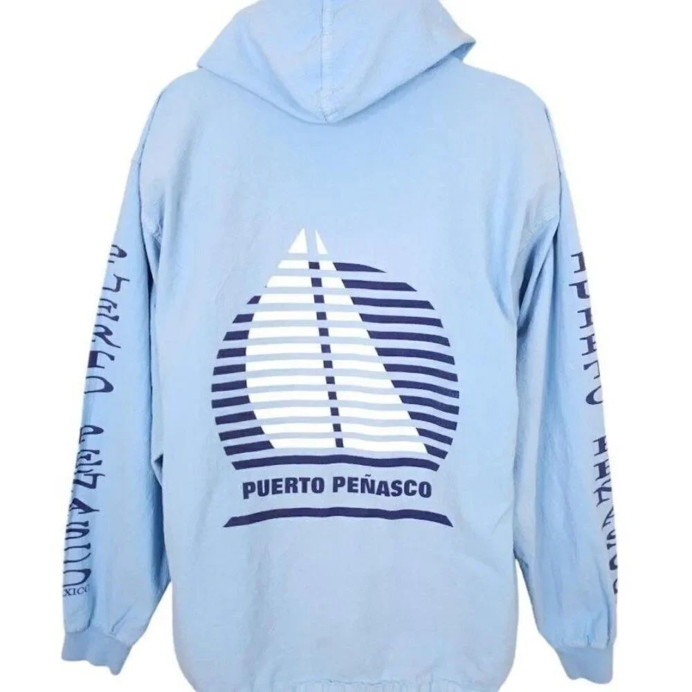 Vintage Puerto Penasco Shirt Hoodie Mens Size XL Blue Full Zip Travel Cotton